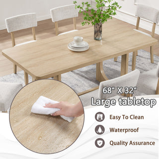 7 Piece Dining Table Set For 6, Rectangular Table & 6 Upholstered Chairs, Sturdy U - Shaped Base For Dining Room - Light Oak