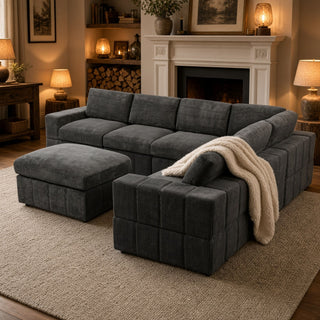 Oversized Modular Sectional Sofa, 7 Piece Reversible With Ottoman - Dark Gray