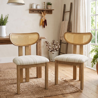 Striped Upholstered Rattan Back Dining Chairs (Set of 2)