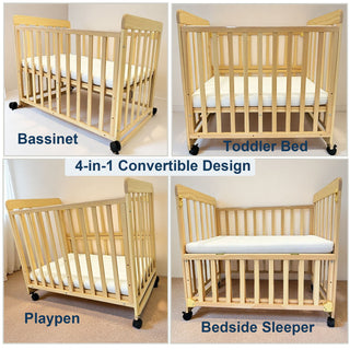 Portable Bedside Bassinet With 3 Adjustable Heights, Mini Crib For Newborns - Natural Wood