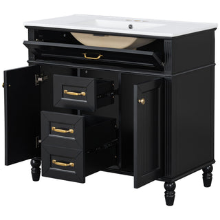 Bathroom Vanity With Sink, Flip-Out Top Drawer, Soft Close Doors, 2 Storage Drawers