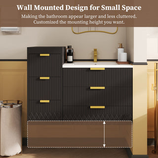 Wall Mounted Floating Cabinet With Double Drawer, Rectangular Sink