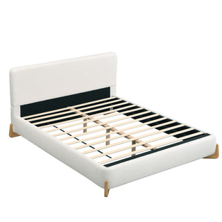 Queen Size Upholstered Bed With 12 Slats Support - White