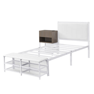 Platform Bed With 2 Tier Storage Shelves, Storage Cabinet