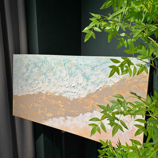 Neutral Beach Landscape Canvas Wall Art, Hand Painted Thick Textured Painting, Decor For Living Room - Beige / Blue