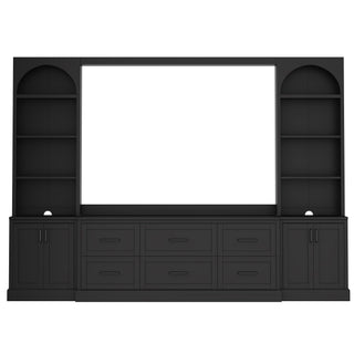 Arched Entertainment Center Wall Unit With 6 Drawers, Large TV Stand With Bookshelves