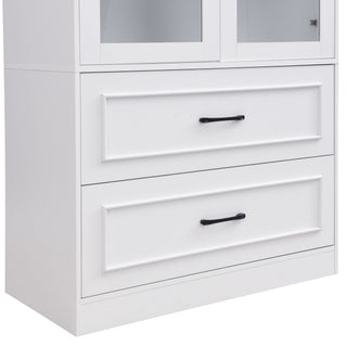 Arched Top Storage Cabinet With Fixed 2 Tier Shelves, 2 Large Drawers