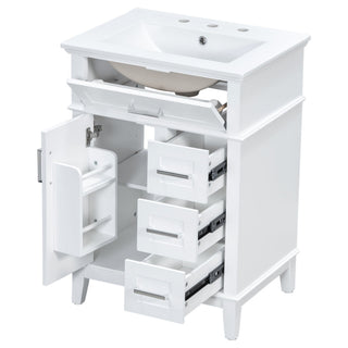 Modern Bathroom Vanity With Sink, Flip Drawer & 3 Drawers, Soft Close Hinges, Adjustable Shelf