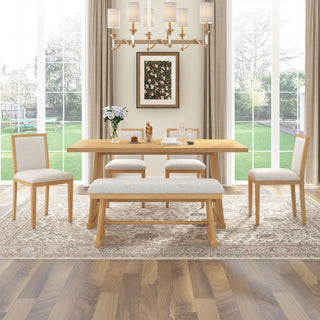 Dining Set With Rectangular Table, 4 Upholstered Chairs & 1 Padded Bench