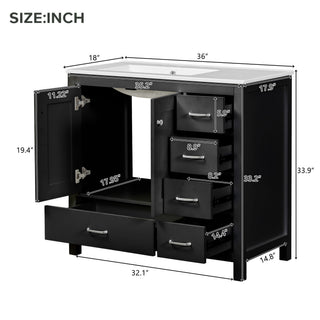 Bathroom Vanity With Ceramic Sink Combo, Abundant Storage Cabinet 2 Soft Close Doors And 5 Drawers