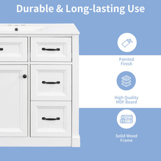 Modern Bathroom Vanity With Sink, 4 Drawers, Soft-Close Door, Adjustable Shelf