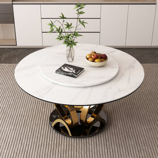 Round Dining Table With 360° Smooth Lazy Susan For Dining Room - Gold / Black / White