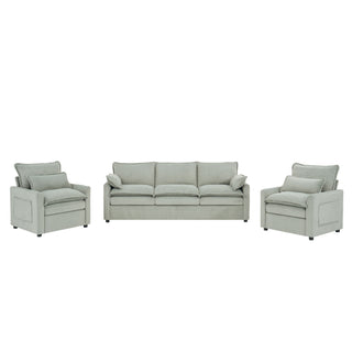 Modern Sofa Set With Double Layer Cushion And Side Storage Pockets