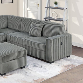 Upholstered L - Shaped 4 Piece Sectional Set With USB, Cocktail Ottoman