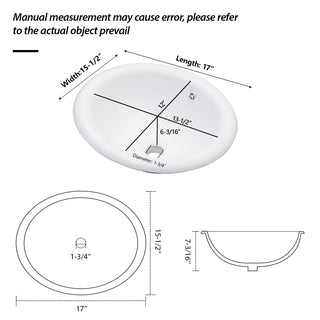 Semi Recessed Bathroom Sink With Countertop Vessel Design, 17" X 15.5" - White