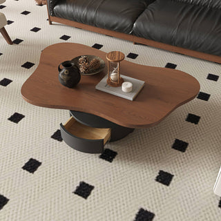 Cloud Coffee Table With 2 Drawers & Multi Layer Storage - Dark Walnut / Matt Black