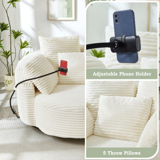 Swivel Accent Barrel Chair With Adjustable Phone Holder, 5 Pillows For Living Room