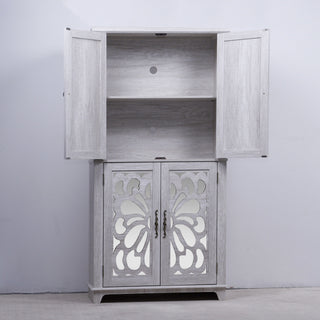 Modern Sideboard Buffet With 4 Mirrored Doors, Adjustable Shelves