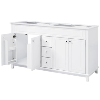 Bathroom Vanity Cabinet Only, 3 Drawers & 4 Doors & Double Layer Shelves - White