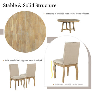 Round Extendable Dining Table Set With 4 Upholstered Chairs