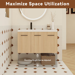 Wall Mounted Floating Bathroom Vanity With Sink, 3 Door Modular Cabinet