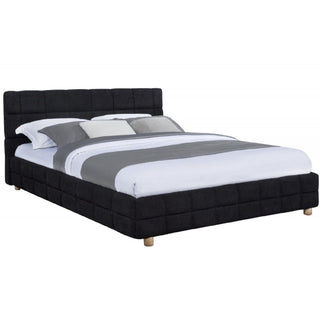 Modern Platform Bed With Upholstered Grid-Patterned Headboard