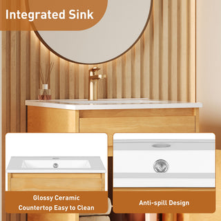 Bathroom Vanity With Sink, Freestanding Single Cabinet With Soft Closing Door And Adjustable Shelf - Natural Wood