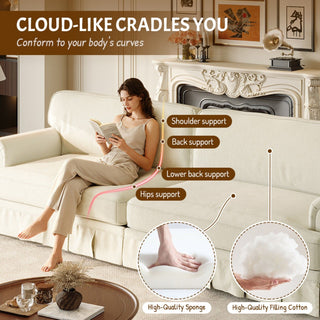 Luxuriously Comfortable Cloud Couch Sofa With Elegant Rolled Arms & Pleated Skirt Design