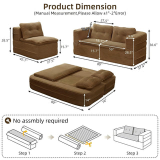 Multi Functional Sectional Sofa Bed With Independent Chaise Lounge And Functional Blanket