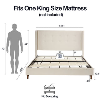 Peyton - Upholstered Bed With 54" High Headboard, Traditional Hand Buttoned Tufting