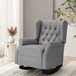 Sheila - Contemporary Fabric Tufted Wingback Rocking Chair - Gray