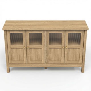 Buffet Cabinet With 4 Doors, Adjustable Shelves Handles - Natural