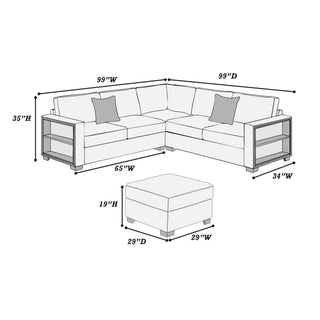 Contemporary Sectional Sofa 4 Piece Set With Built In Shelves L - Shaped Design