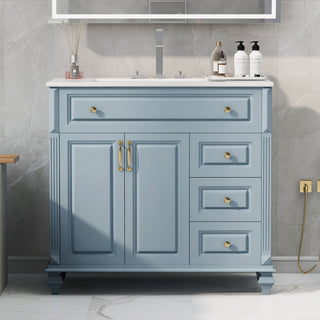 Modern Bathroom Vanity With Sink, 3 Drawers & 2 Doors