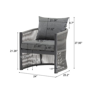 Modern Curved Aluminum Lounge Chair With Stylish Rope Weave Design And Cushioned Comfort For Outdoor