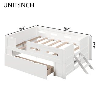 Platform Bed With Guardrail And Drawer
