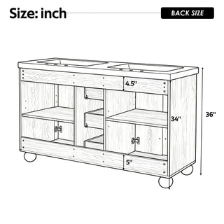 Double Sink Bathroom Vanity With Sinks, Soft Close Doors & 3 Drawers - Wood