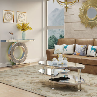 Coffee Table, Oval Double Layer Home Furnishing - Silver