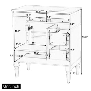 Modern Bathroom Vanity With Sink, Freestanding Cabinet With Flip Drawer & Adjustable Shelf