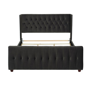 David - King Tufted Wingback Bed - Dark Charcoal Gray