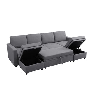 Extra Wide U - Shape Convertible Sleeper Sofa Bed With Dual Storage Ottoman