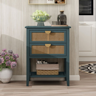 2 Drawer Side Table, Natural Rattan