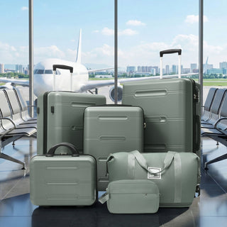 6 Piece Lightweight Hardshell Luggage Set With Double Spinner Wheels, Password Lock