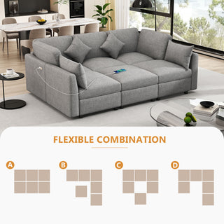 Sectional Sofa Modular U-Shaped With Ottoman & USB Ports