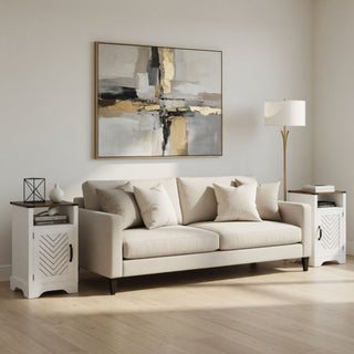 Farmhouse Nightstand With Charging Station & Storage