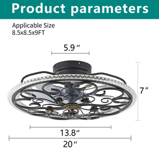 Flower Caged Ceiling Fan With LED Light And Remote Control - Matte Black