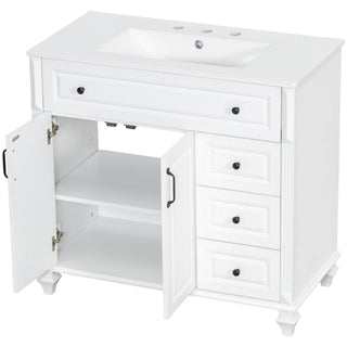 Modern Bathroom Vanity With Sink, 3 Drawers & 2 Doors