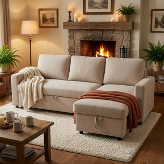 L - Shaped Convertible Sofa Bed With Storage Chaise