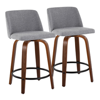 Toriano - Mid Century Modern, Fixed Height Counter Stool & Swivel And Round Footrest (Set of 2)