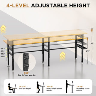 Adjustable Workbench, Side Pegboard, 4 Height Settings, Power Outlet, Storage Box, Wheels Or Leveling Feet - Black